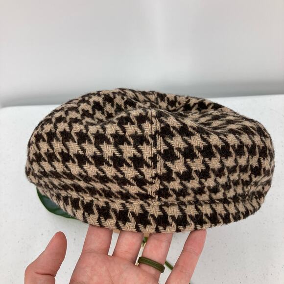 Gap Brown Houndstooth All Over Pattern Y2K Hip Hop Lined Wool Blend Cadet Hat - Picture 4 of 8